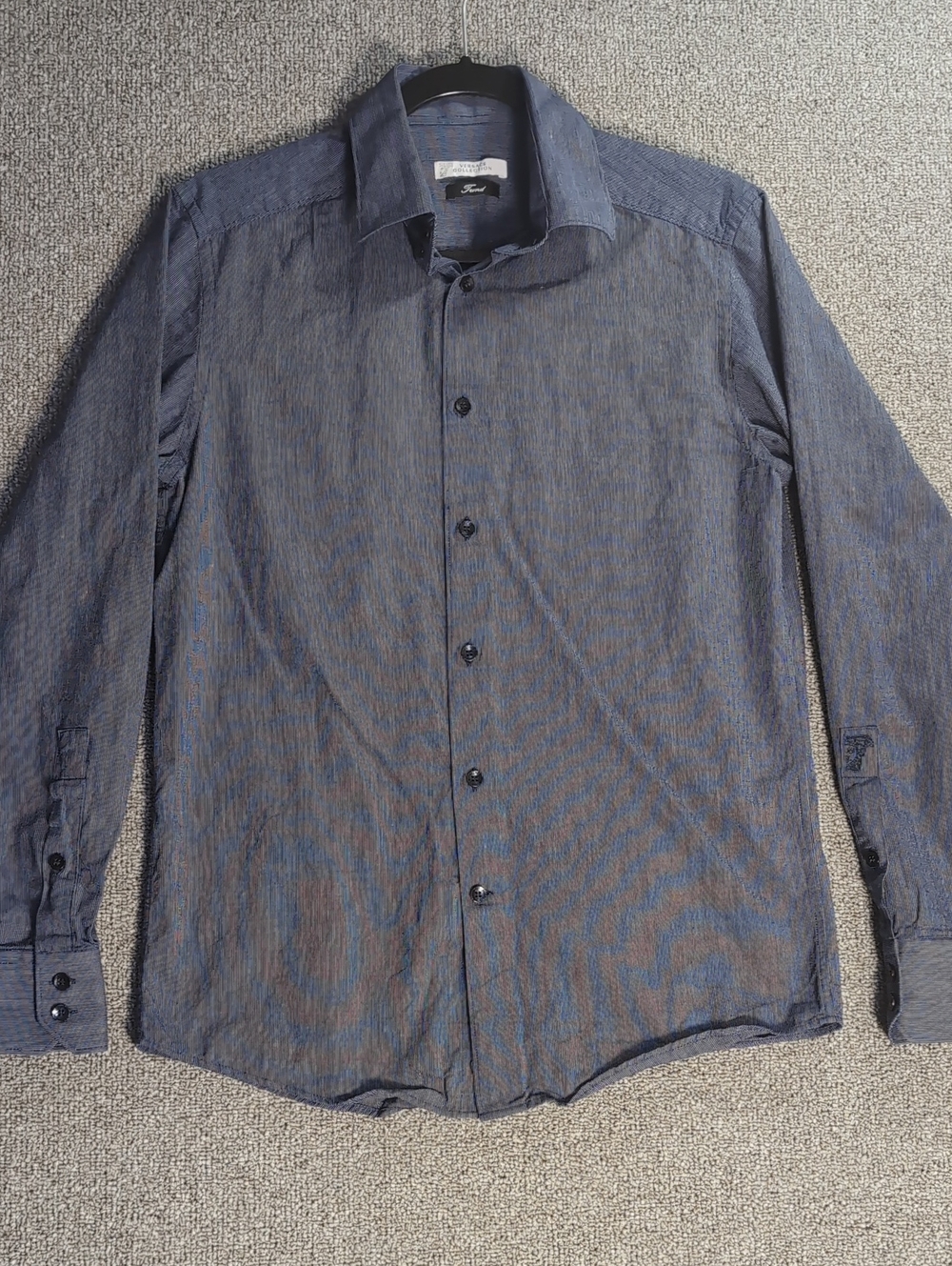 Versace Collection Medusa Logo Striped Button Down Shirt 15.5/39 Blue Striped